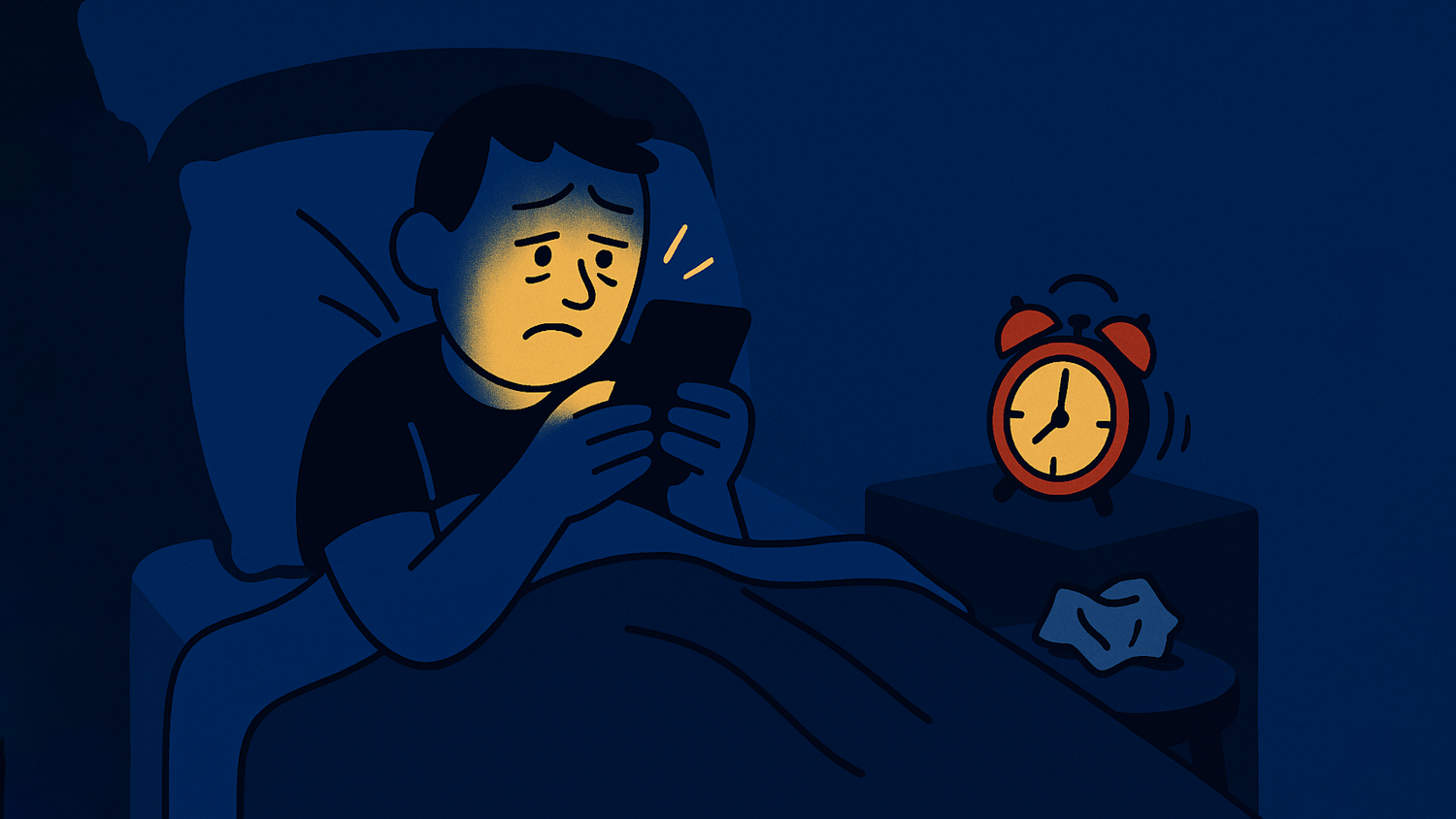 A person lies awake in bed, experiencing restless sleep, a common consequence of alcohol consumption that worsens anxiety and disrupts emotional regulation.