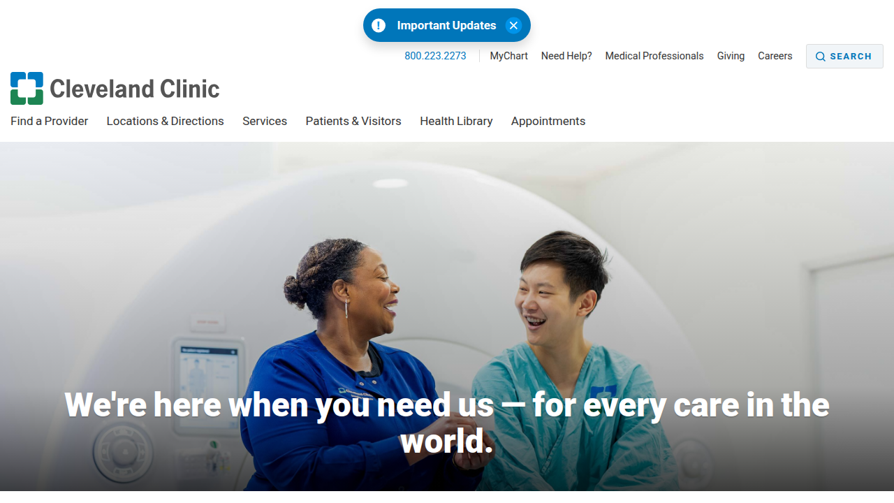 Screenshot of the Cleveland Clinic's health information website, a trusted source for medical explanations and patient care.