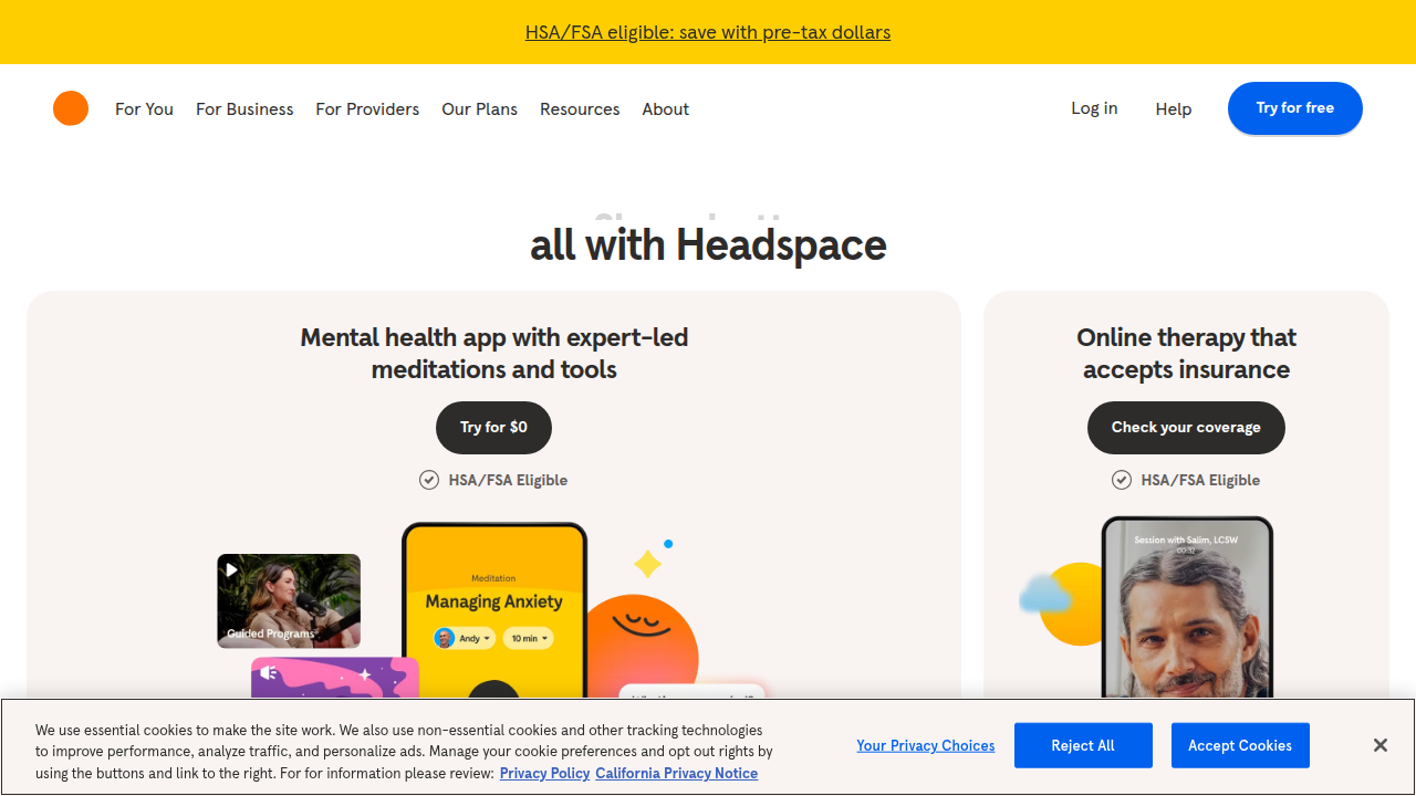 The user interface of the Headspace app, showcasing its focus on guided meditation and mindfulness exercises.