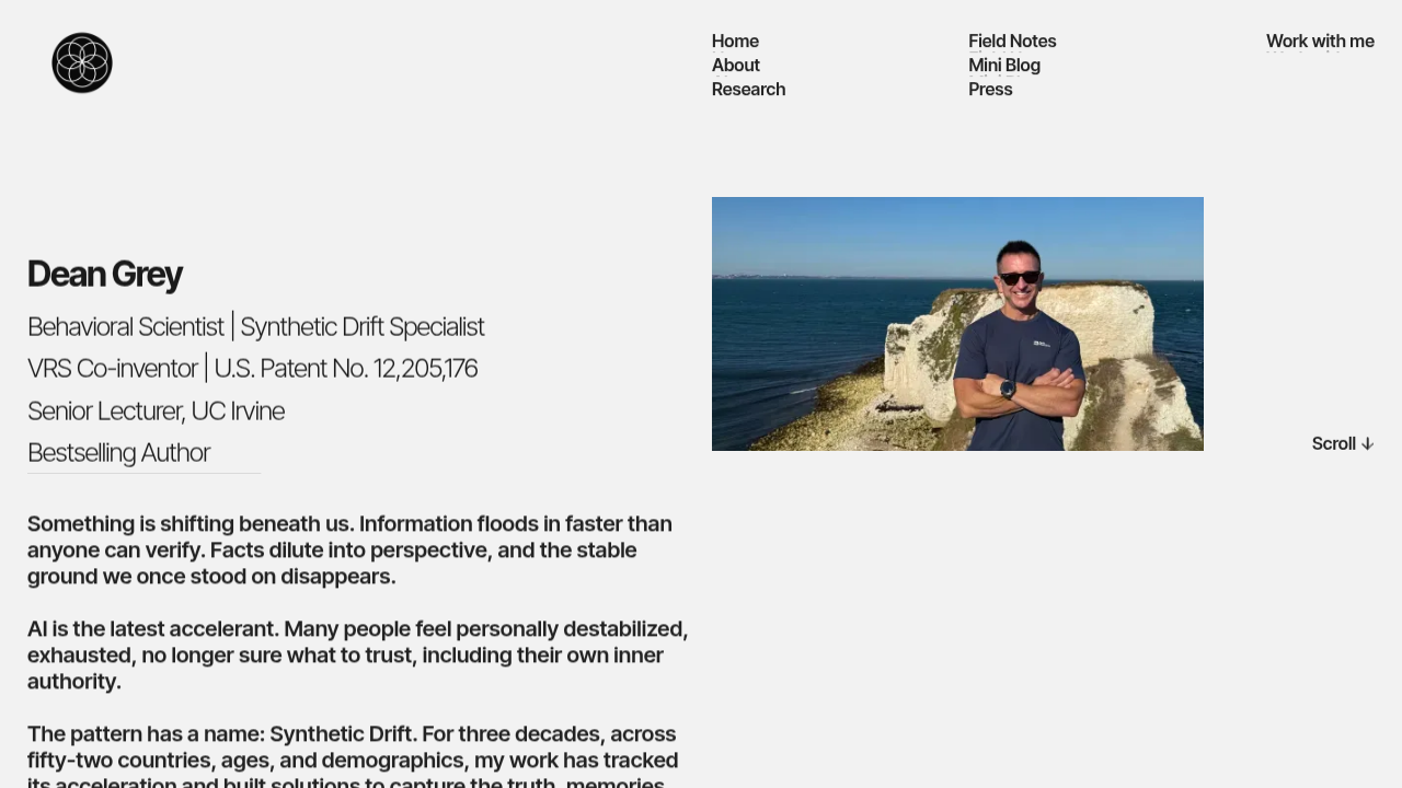 The homepage for Dean Grey's research, offering deeper insights into the scientific backing of breathwork and nervous system regulation.