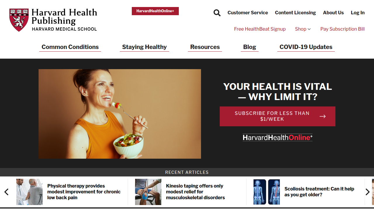 Screenshot of Harvard Health, offering expert advice on white noise for better sleep.