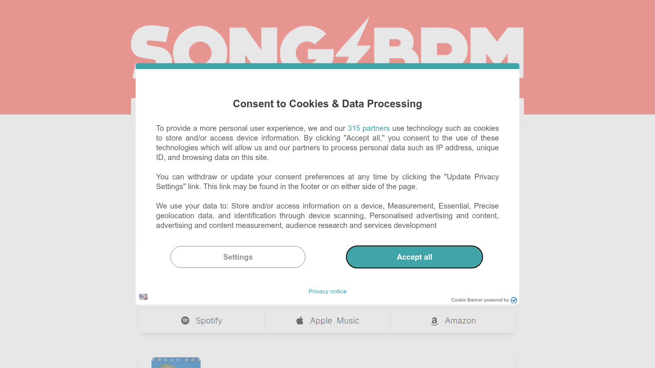 The SongBPM website, a helpful online tool for checking the beats per minute of any song, crucial for curating sleep playlists.