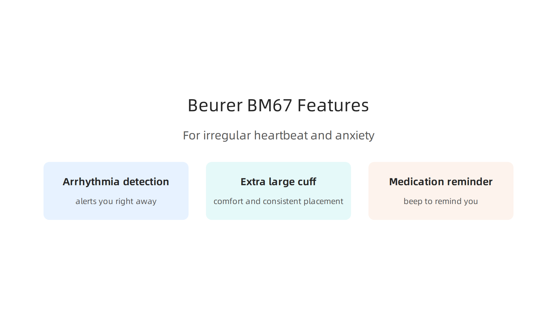 Essential features of the Beurer BM67 blood pressure monitor tailored for managing anxiety and heartbeat irregularities.