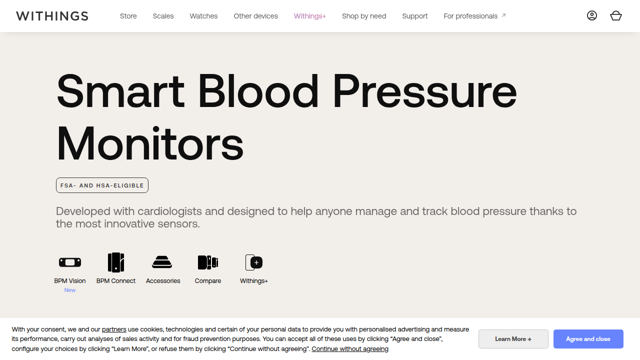 Discover Withings' smart blood pressure monitors, like the BPM Connect, offering trend analysis and app integration.