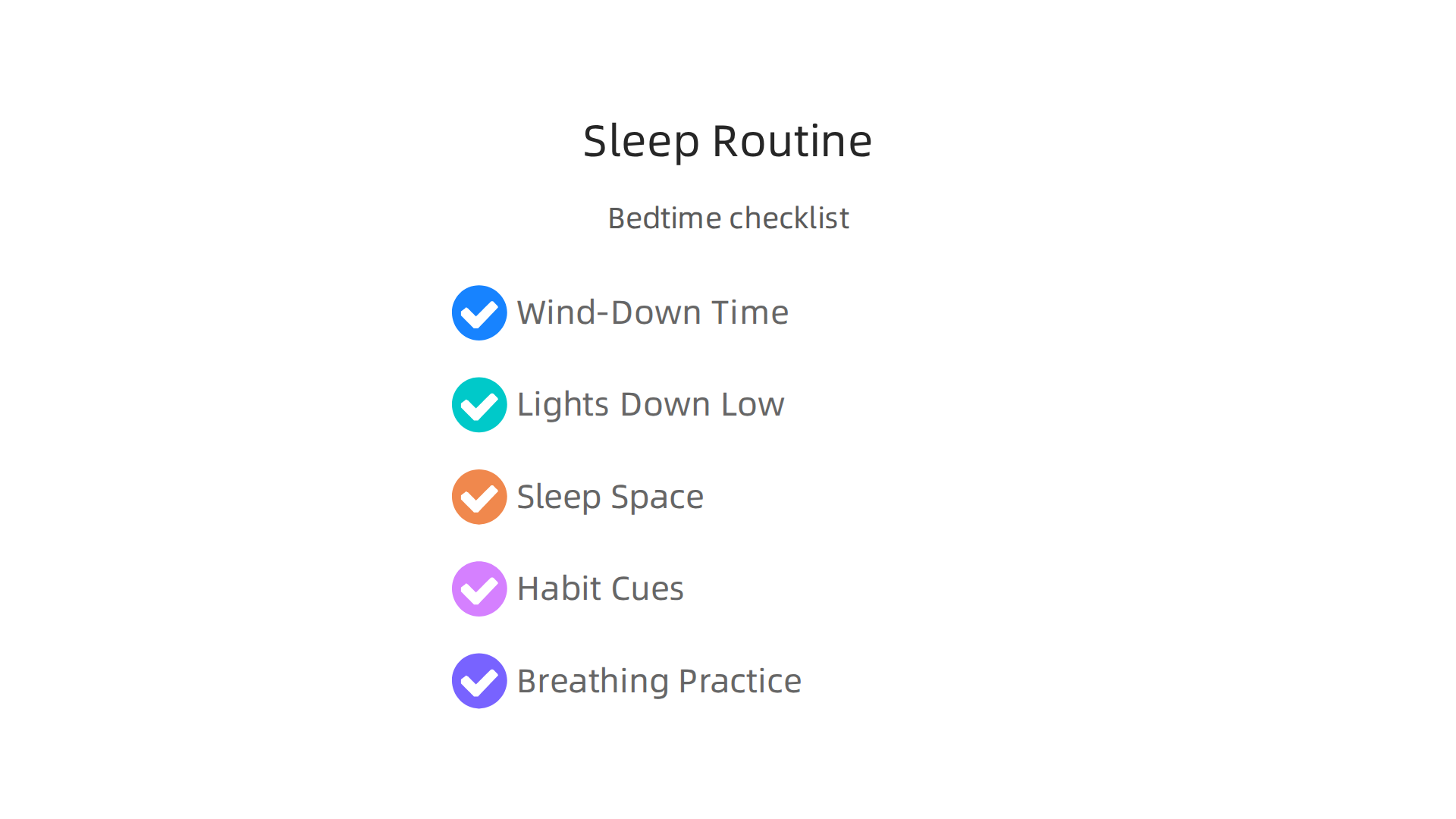 A checklist of essential elements for building an effective bedtime routine to promote sleep.