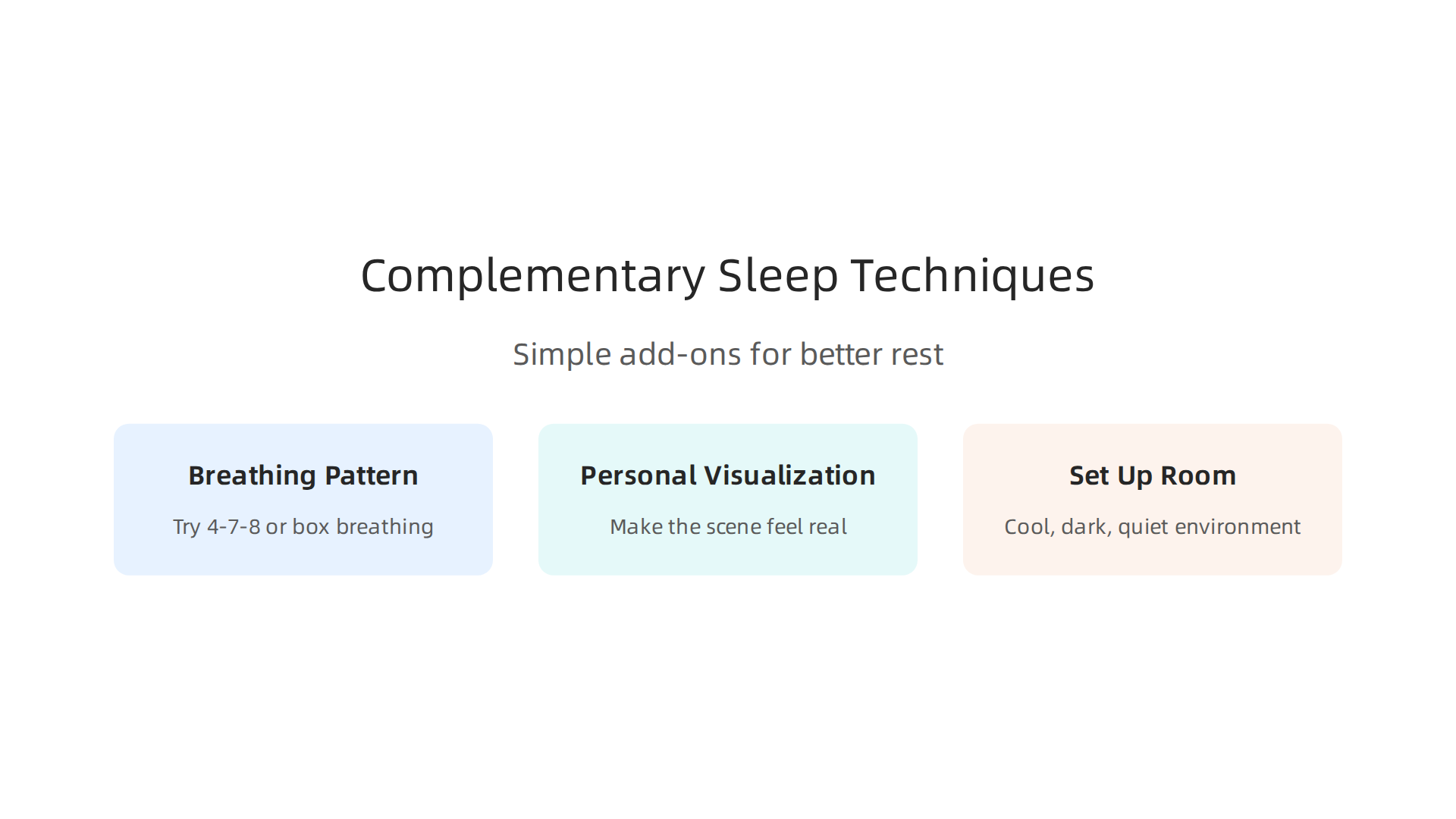 Infographic presenting additional techniques that can enhance the effectiveness of the military sleep method for better rest.