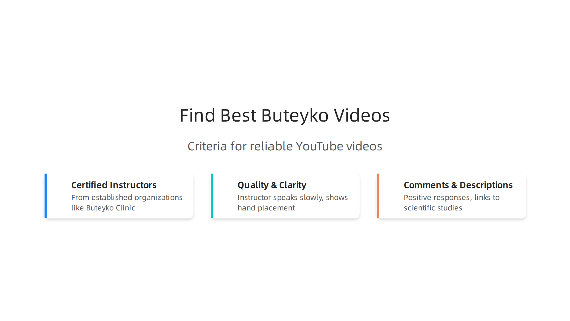 Essential criteria for identifying reliable Buteyko breathing instructional videos on YouTube.