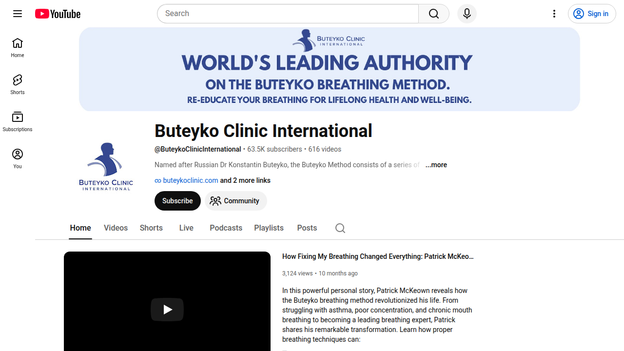 The official YouTube channel for Buteyko Clinic International, featuring guided breathing exercises.