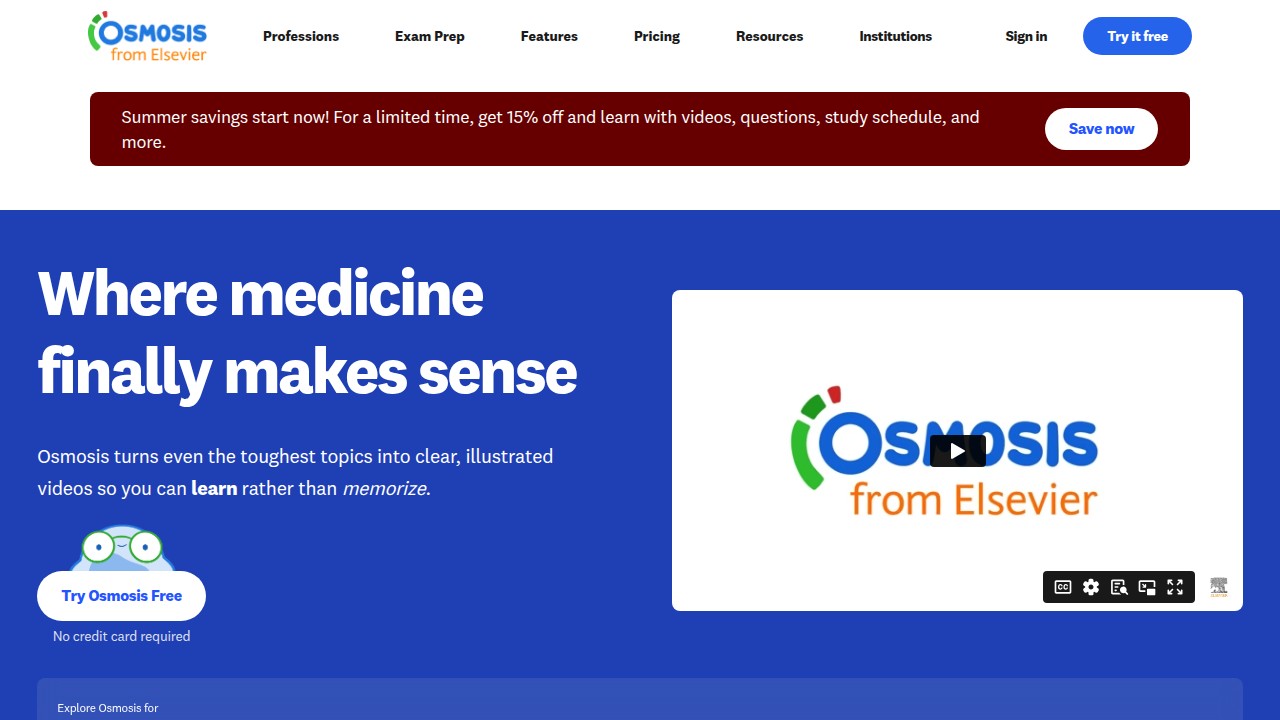 Screenshot of the Osmosis website, an educational platform for medical and health topics.