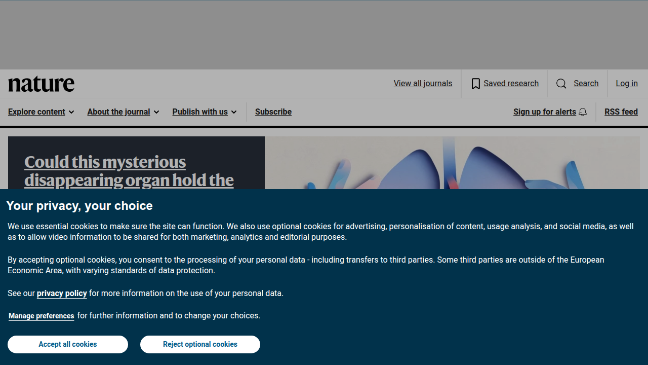 Screenshot of the Nature journal's homepage, a leading publication for scientific research, reflecting the article's reference to sleep studies.